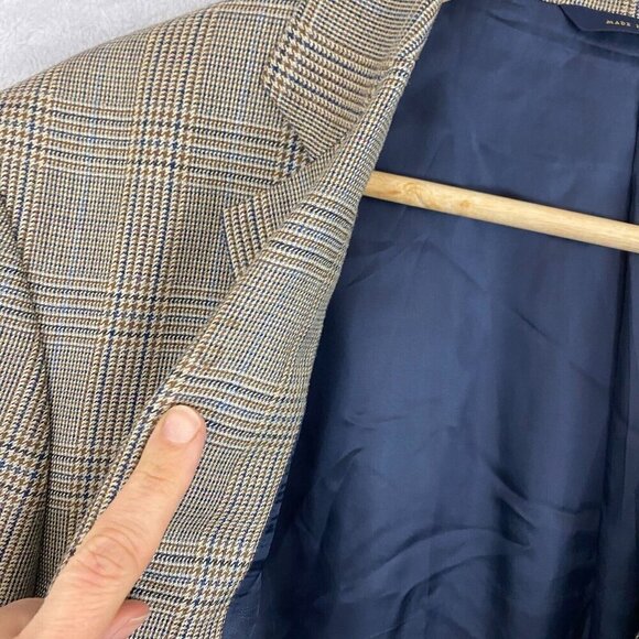 Brooks Brothers 1818 Madison Silk Wool Suit Jacket Size 42R Brown Blue Plaid - Picture 8 of 16